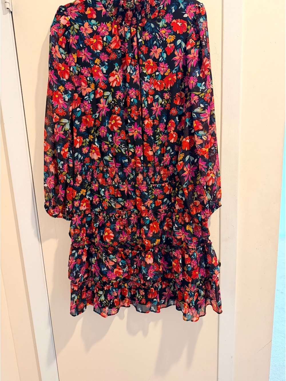 MSK black floral long sleeve dress